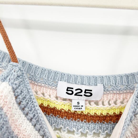 525 Revolve Beachy Boho Striped Knit Fauxchet Colorful Crochet Cami Top Size S - Picture 6 of 9